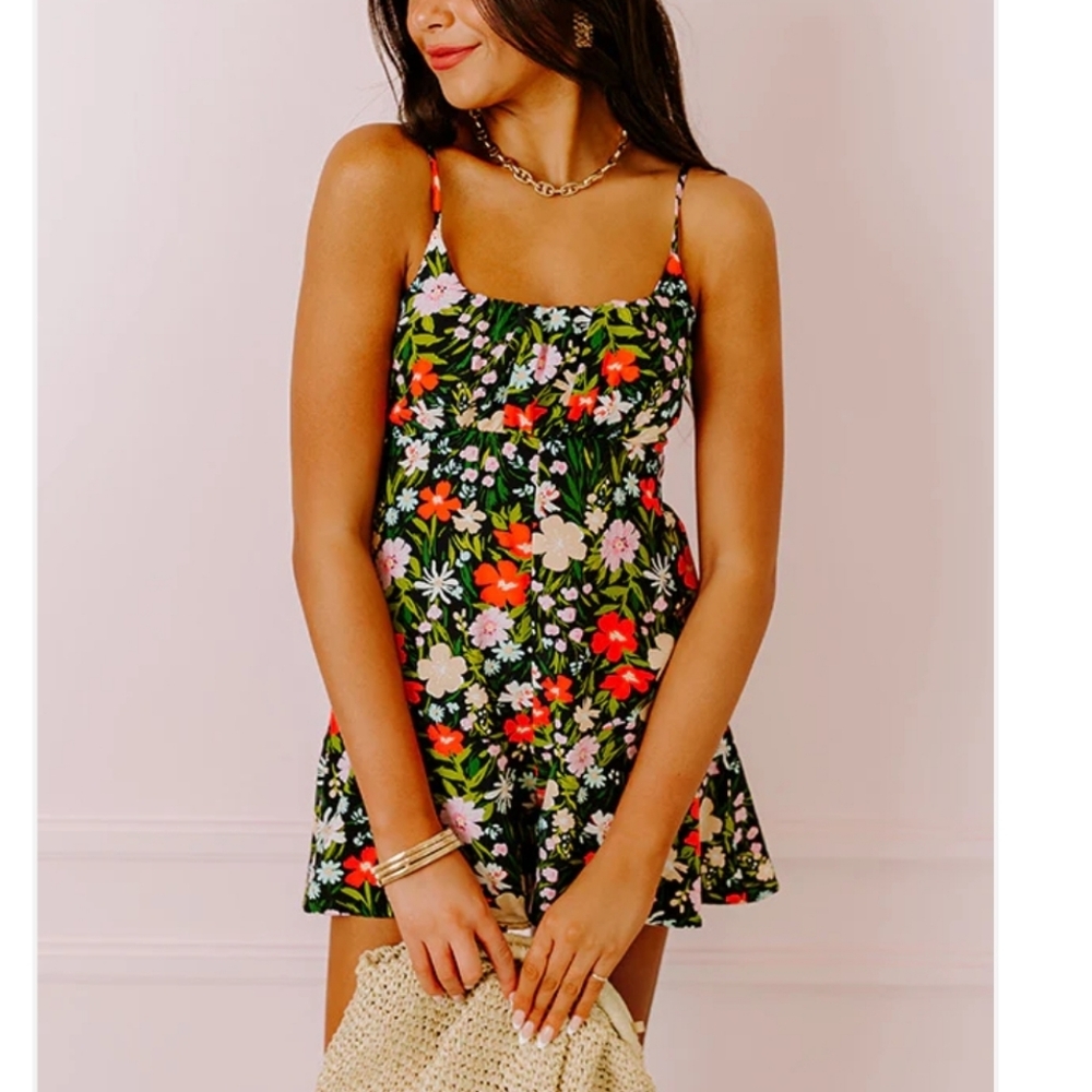 Floral Spaghetti Strap Romper - Picture 2 of 13
